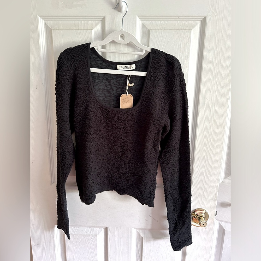 Natural Life Square Neck Top. Sz: L. Color: Charcoal.  New never worn with tags